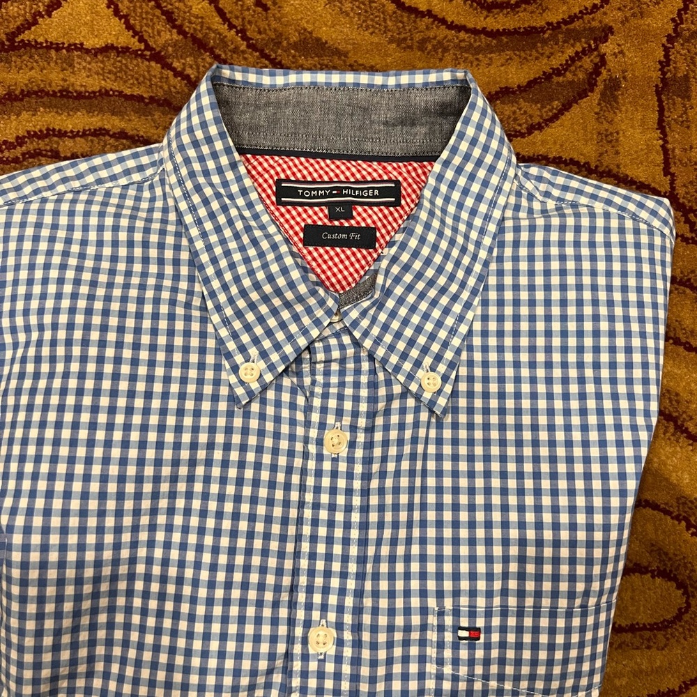 Tommy Hilfiger Blue and White Gingham Button-Down Shirt
